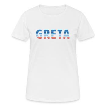 Warming Stripes | Greta - Frauen T-Shirt atmungsaktiv - Weiß - Vorne - AI Model Female 172 dark (172cm)