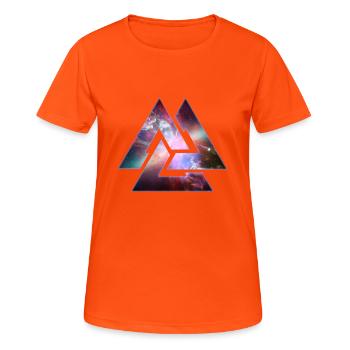 Cosmic Dreieck-Knoten - Frauen T-Shirt atmungsaktiv - Neonorange - Vorne - AI Model Female 172 dark (172cm)