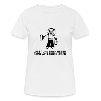 Strichmännchen Trinkspruch - Frauen T-Shirt atmungsaktiv - Weiß - Vorne - AI Model Female 172 dark (172cm)