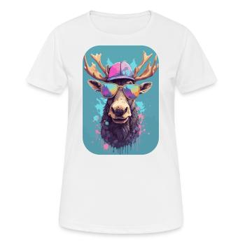 Elch mit Mütze und Sonnenbrille, König des Waldes - Frauen T-Shirt atmungsaktiv - Weiß - Vorne - AI Model Female 172 dark (172cm)