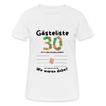 30. Geburtstag Gästelisten-T-Shirt im Hippie-Style - Frauen T-Shirt atmungsaktiv - Weiß - Vorne - AI Model Female 172 dark (172cm)