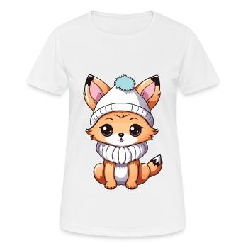 Fox Cute Winter Comic Hat - Women's Breathable T-Shirt - white - Front - AI Model Female 172 dark (172cm)