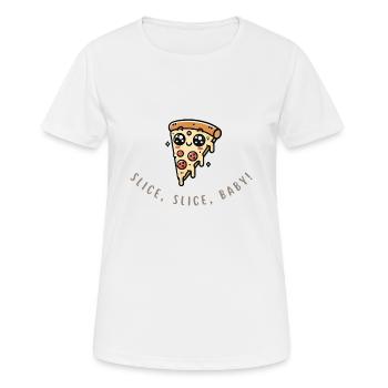 Slice Slice Baby – Lustiges Pizza Shirt - Frauen T-Shirt atmungsaktiv - Weiß - Vorne - AI Model Female 172 dark (172cm)