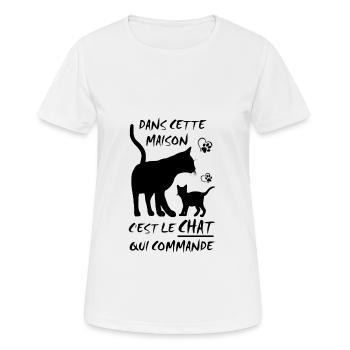 le Chat qui Commande - T-shirt respirant Femme - blanc - Devant - AI Model Female 172 dark (172cm)