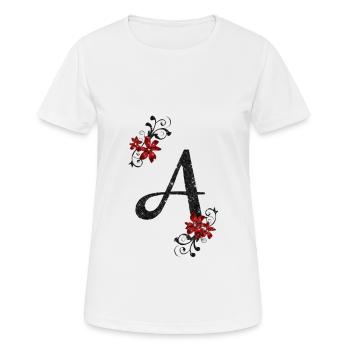A En police noire, avec fleur rouge - T-shirt respirant Femme - blanc - Devant - AI Model Female 172 dark (172cm)