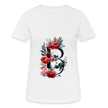 B In schwarz, mit roter Blume - Frauen T-Shirt atmungsaktiv - Weiß - Vorne - AI Model Female 172 dark (172cm)