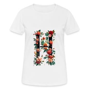 H In black, with red flower - Women's Breathable T-Shirt - white - Front - AI Model Female 172 dark (172cm)
