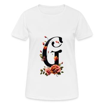 G In schwarz, mit roter Blume - Frauen T-Shirt atmungsaktiv - Weiß - Vorne - AI Model Female 172 dark (172cm)