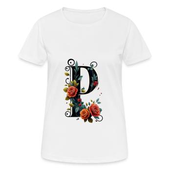 P En noir, avec fleur rouge - T-shirt respirant Femme - blanc - Devant - AI Model Female 172 dark (172cm)