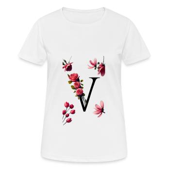 V En noir, avec fleur rouge - T-shirt respirant Femme - blanc - Devant - AI Model Female 172 dark (172cm)