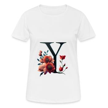 B En noir, avec fleur rouge - T-shirt respirant Femme - blanc - Devant - AI Model Female 172 dark (172cm)