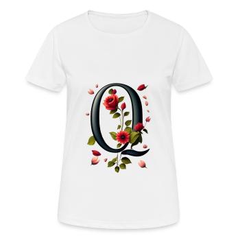 Q In black, with red flower - Women's Breathable T-Shirt - white - Front - AI Model Female 172 dark (172cm)