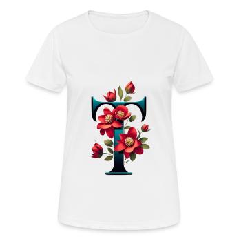 T In black, with red flower - Women's Breathable T-Shirt - white - Front - AI Model Female 172 dark (172cm)