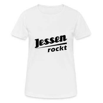 Jessen rockt - Textdesign mit Stadtnamen - Frauen T-Shirt atmungsaktiv - Weiß - Vorne - AI Model Female 172 dark (172cm)