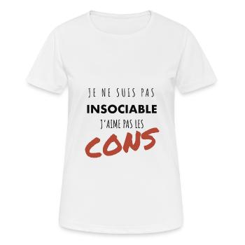 Je ne suis pas insociable j’aime pas les cons - T-shirt respirant Femme - blanc - Devant - AI Model Female 172 dark (172cm)