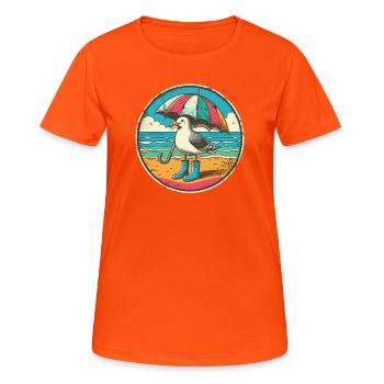 Pop Art Seagull with Rubber Boots and Umbrella - Women's Breathable T-Shirt - neon orange - Front - AI Model Female 172 dark (172cm)