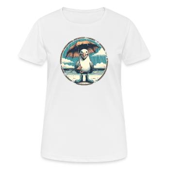 Mouette rieuse avec bottes en caoutchouc et parapluie - T-shirt respirant Femme - blanc - Devant - AI Model Female 172 dark (172cm)