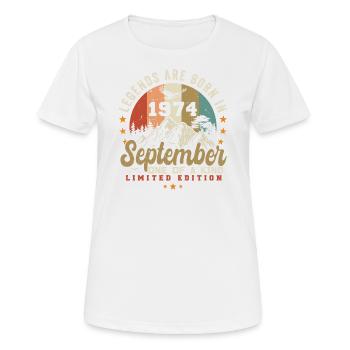 Septembre 1974, né en 1974 - T-shirt respirant Femme - blanc - Devant - AI Model Female 172 dark (172cm)