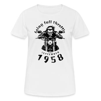66. Geburtstag Going full throttle since 09/1958 - Frauen T-Shirt atmungsaktiv - Weiß - Vorne - AI Model Female 172 dark (172cm)