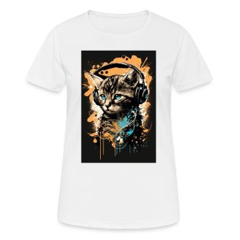 Katze Headphones Kopfhörer Musik - Frauen T-Shirt atmungsaktiv - Weiß - Vorne - AI Model Female 172 dark (172cm)