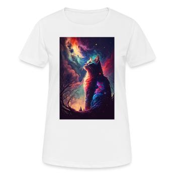 Wunderland Cosmos Katze Nachthimmel Weltraum - Frauen T-Shirt atmungsaktiv - Weiß - Vorne - AI Model Female 172 dark (172cm)