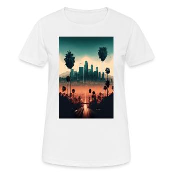 Los Angeles Landschaft Palmen Skyline Hochhäuser - Frauen T-Shirt atmungsaktiv - Weiß - Vorne - AI Model Female 172 dark (172cm)