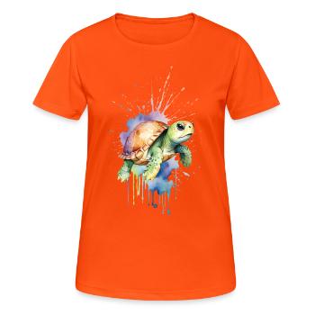 Serene Turtle - Watercolor - Women's Breathable T-Shirt - neon orange - Front - AI Model Female 172 dark (172cm)