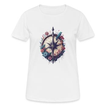 Kompass, Himmelsrichtung, Reisen, Lebenswegweiser - Frauen T-Shirt atmungsaktiv - Weiß - Vorne - AI Model Female 172 dark (172cm)