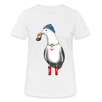Möwe Seemann Kapitän - Frauen T-Shirt atmungsaktiv - Weiß - Vorne - AI Model Female 172 dark (172cm)