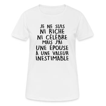 je ne suis ni riche ni célèbre - T-shirt respirant Femme - blanc - Devant - AI Model Female 172 dark (172cm)