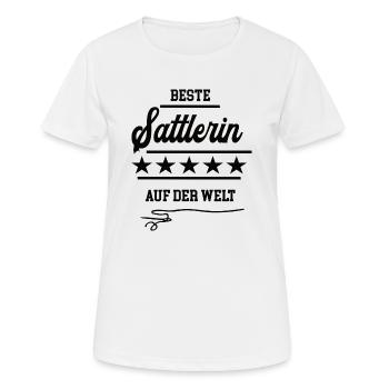Sattlerin Sattler Frauen Autosattler Ledersattler - Frauen T-Shirt atmungsaktiv - Weiß - Vorne - AI Model Female 172 dark (172cm)
