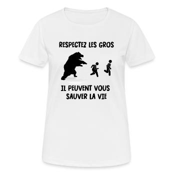 respectez les gros - T-shirt respirant Femme - blanc - Devant - AI Model Female 172 dark (172cm)