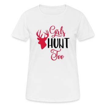 Filles HUNT Too / chasseresse / chasse - T-shirt respirant Femme - blanc - Devant - AI Model Female 172 dark (172cm)