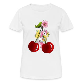 Pony Fee auf Kirsche mit Kirschblüten - Frauen T-Shirt atmungsaktiv - Weiß - Vorne - AI Model Female 172 dark (172cm)