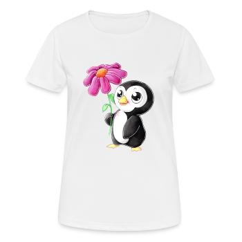 Putziger Comic Pinguin - Frauen T-Shirt atmungsaktiv - Weiß - Vorne - AI Model Female 172 dark (172cm)