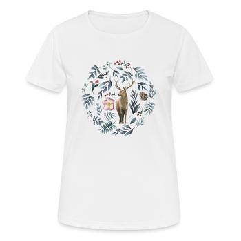 Hirsch Blumen Zweige Aquarell - Frauen T-Shirt atmungsaktiv - Weiß - Vorne - AI Model Female 172 dark (172cm)