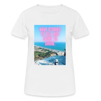 1 Travel - Frauen T-Shirt atmungsaktiv - Weiß - Vorne - AI Model Female 172 dark (172cm)