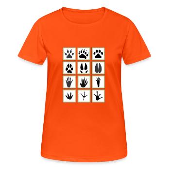 empreintes animaux - T-shirt respirant Femme - orange néon - Devant - AI Model Female 172 dark (172cm)