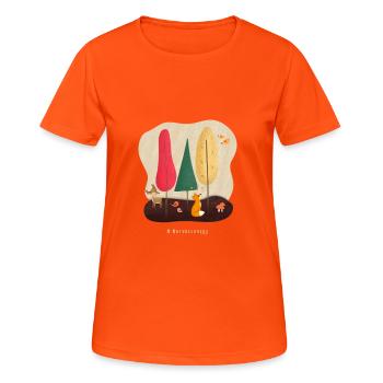 Nature Lovers - Herbst Design Reh & Fuchs im Wald - Frauen T-Shirt atmungsaktiv - Neonorange - Vorne - AI Model Female 172 dark (172cm)