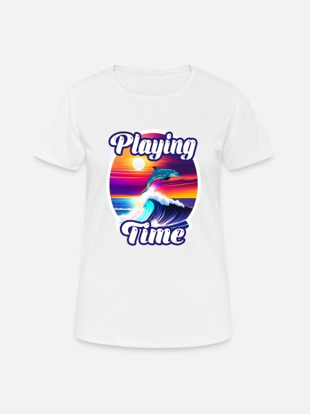 Delphin und Welle - Frauen T-Shirt atmungsaktiv - Weiß