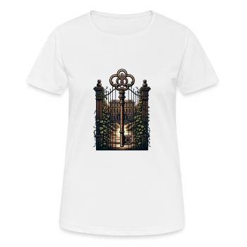 Mysteriöses Portal vor einem verlassenen Herrenhaus - Frauen T-Shirt atmungsaktiv - Weiß - Vorne - AI Model Female 172 dark (172cm)