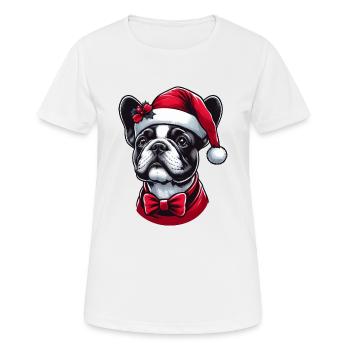 Niedlicher Frenchie-Welpe Der Weihnachtsmann - Frauen T-Shirt atmungsaktiv - Weiß - Vorne - AI Model Female 172 dark (172cm)