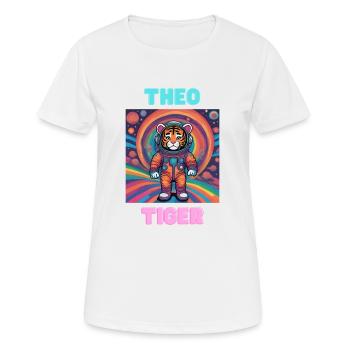 Theo Tiger - Frauen T-Shirt atmungsaktiv - Weiß - Vorne - AI Model Female 172 dark (172cm)