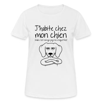 J habite chez mon chien - T-shirt respirant Femme - blanc - Devant - AI Model Female 172 dark (172cm)