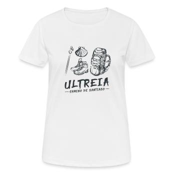 Camino de Santaigo. Chemin de Compostelle, T-shirt Ultreia - T-shirt respirant Femme - blanc - Devant - AI Model Female 172 dark (172cm)