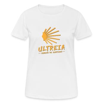 Camino de Santaigo. Chemin de Compostelle, T-shirt Ultreia - T-shirt respirant Femme - blanc - Devant - AI Model Female 172 dark (172cm)