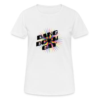 Bang Boom Gay LGBT Regenbogen Gay Pride - Frauen T-Shirt atmungsaktiv - Weiß - Vorne - AI Model Female 172 dark (172cm)
