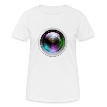Photo Iris Lens Foto Blende Objektiv - Frauen T-Shirt atmungsaktiv - Weiß - Vorne - AI Model Female 172 dark (172cm)
