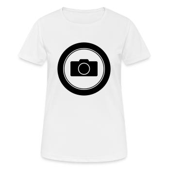 Kamera // Digitalkamera // Fotoapparat // Foto - Frauen T-Shirt atmungsaktiv - Weiß - Vorne - AI Model Female 172 dark (172cm)