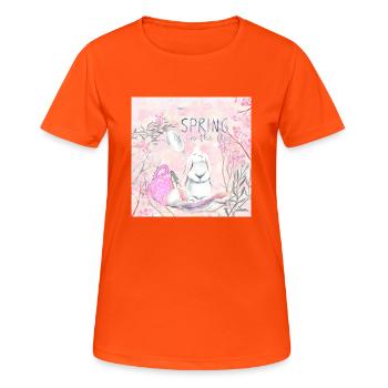 Spring is in the Air - Osterhase - Frauen T-Shirt atmungsaktiv - Neonorange - Vorne - AI Model Female 172 dark (172cm)
